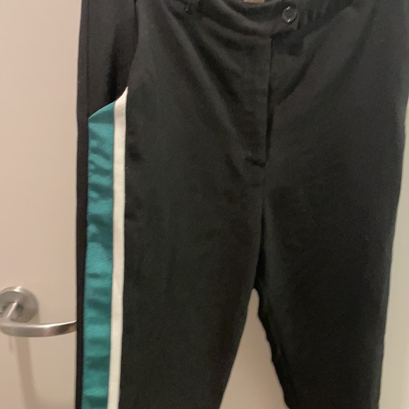 Black tuxedo pants with green grosgrain details on the sides. - Picture 3 of 6